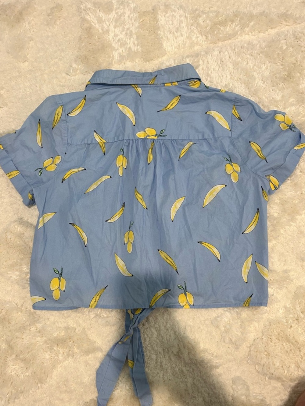Milly Banana Print Bonnie Top - Blue Short-Sleeve Tie-Front Button-Down - Picture 8 of 12
